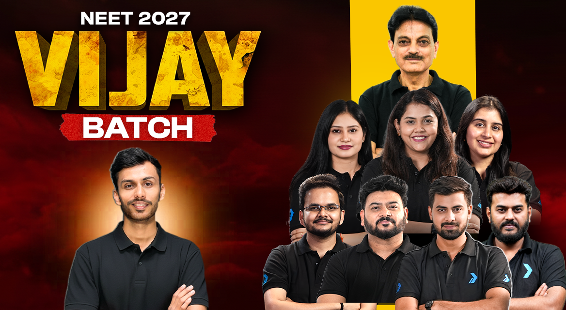 Vijay Batch faculty lineup with Dr. Parth Goyal at the top, surrounded by the NEET teaching team in matching Infinity Learn polos