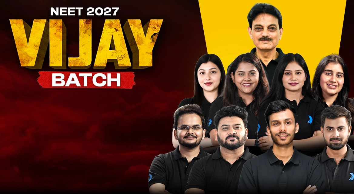 Vijay Batch faculty lineup with Dr. Parth Goyal at the top, surrounded by the NEET teaching team in matching Infinity Learn polos